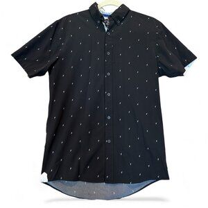 Fried Denim Black Lightning Bolt Print Short Sleeve Button-Up Shirt Slim Fit M
